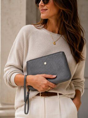 Borbonese Leather Wallet Wrislet Gray